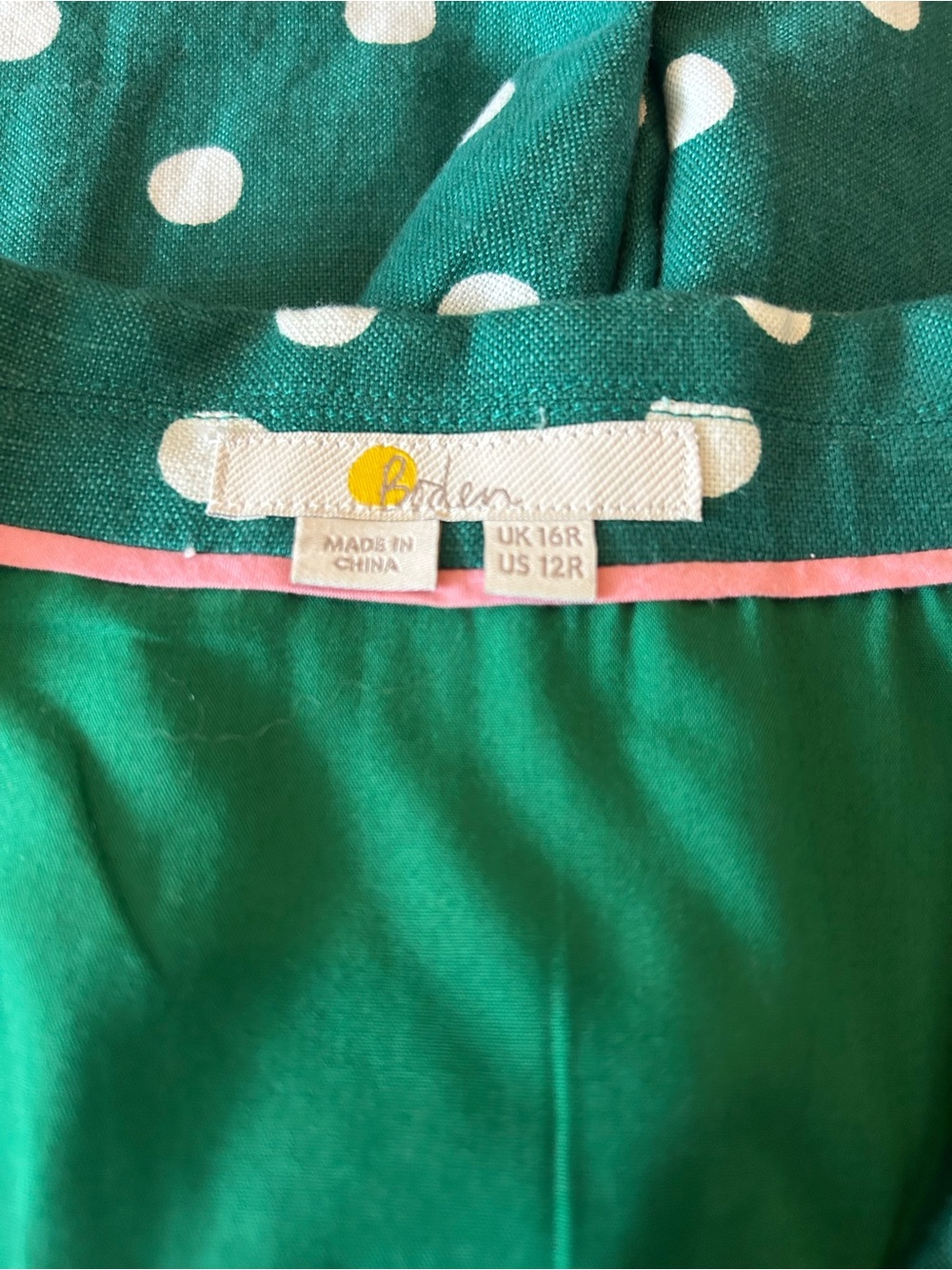 Boden Revere Collar Jumpsuit Green Polka Dot Cropped Wide Leg Sz 12 Sleeveless - Picture 5 of 9